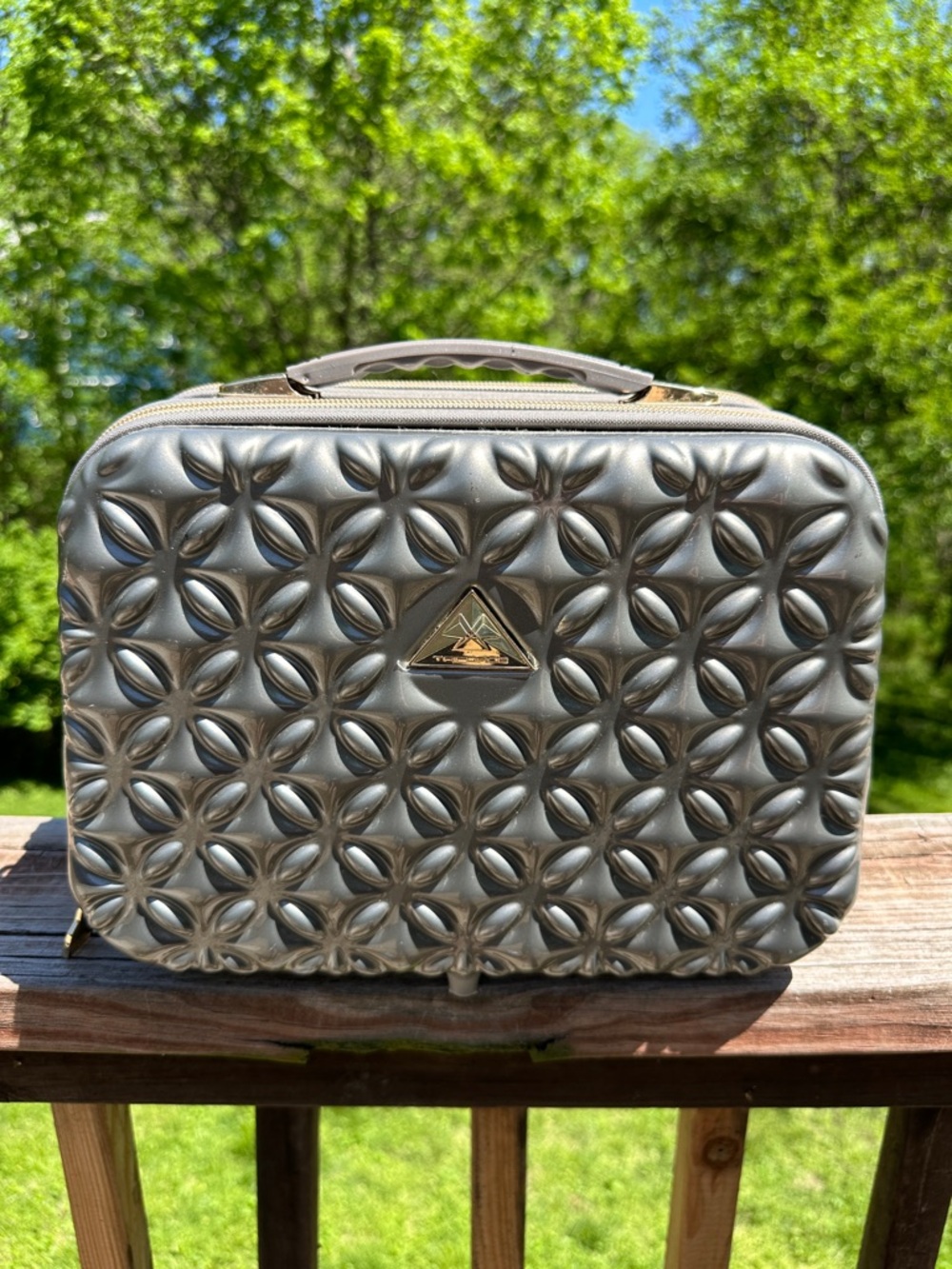 Triforce Textured Metallic Silver Hard Shell Makeup Case with 2 compartments